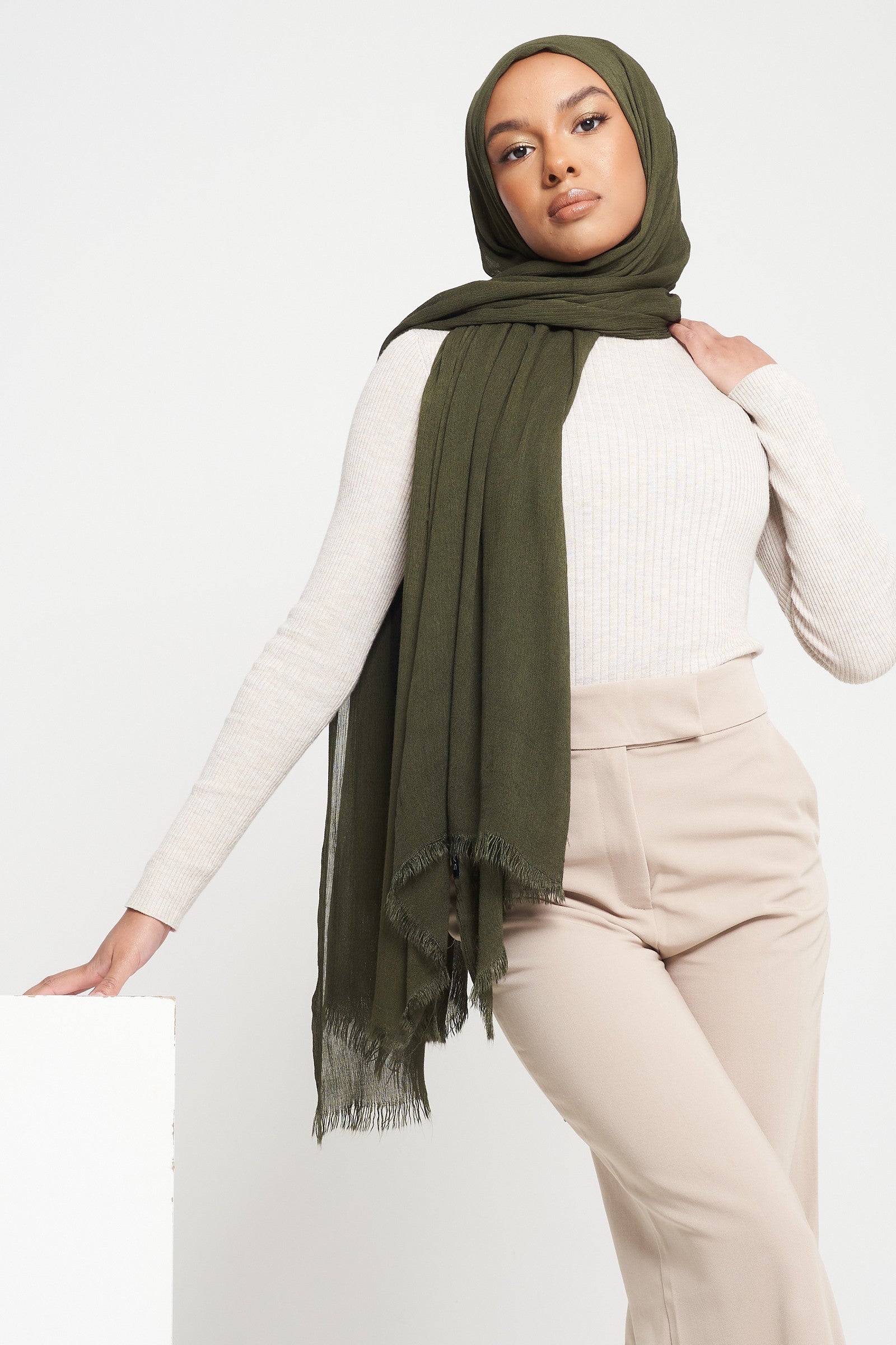 Deep Khaki | Deluxe Crinkle Hijab