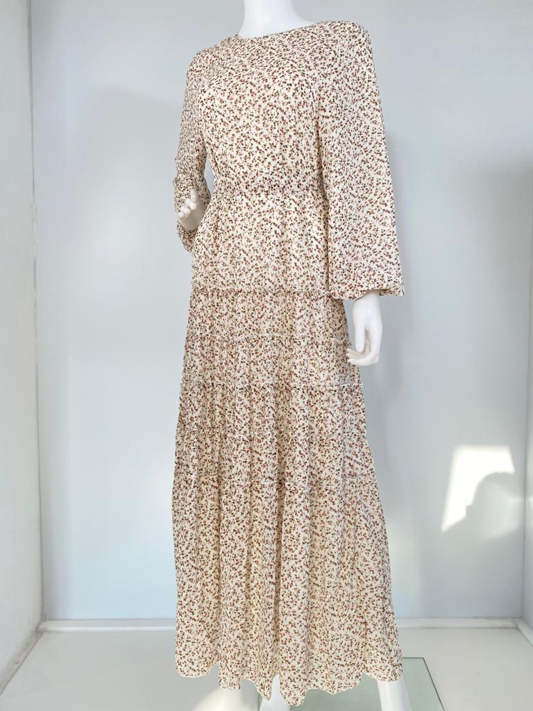White Ditsy Floral Tier Maxi