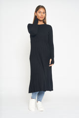 Half Rib Swing Jumper Dress- Black