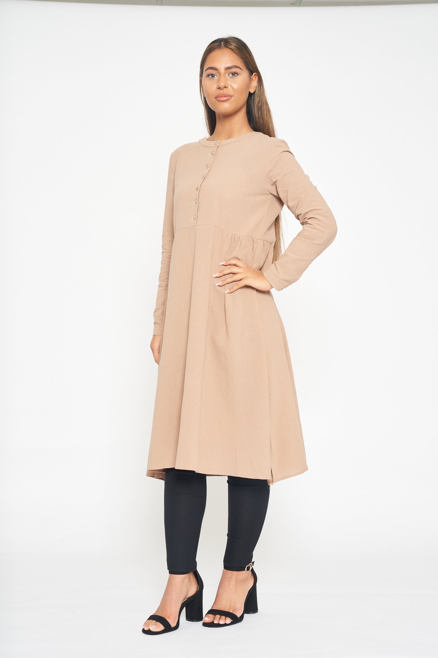 Button Front A Line Midi - Oatmeal