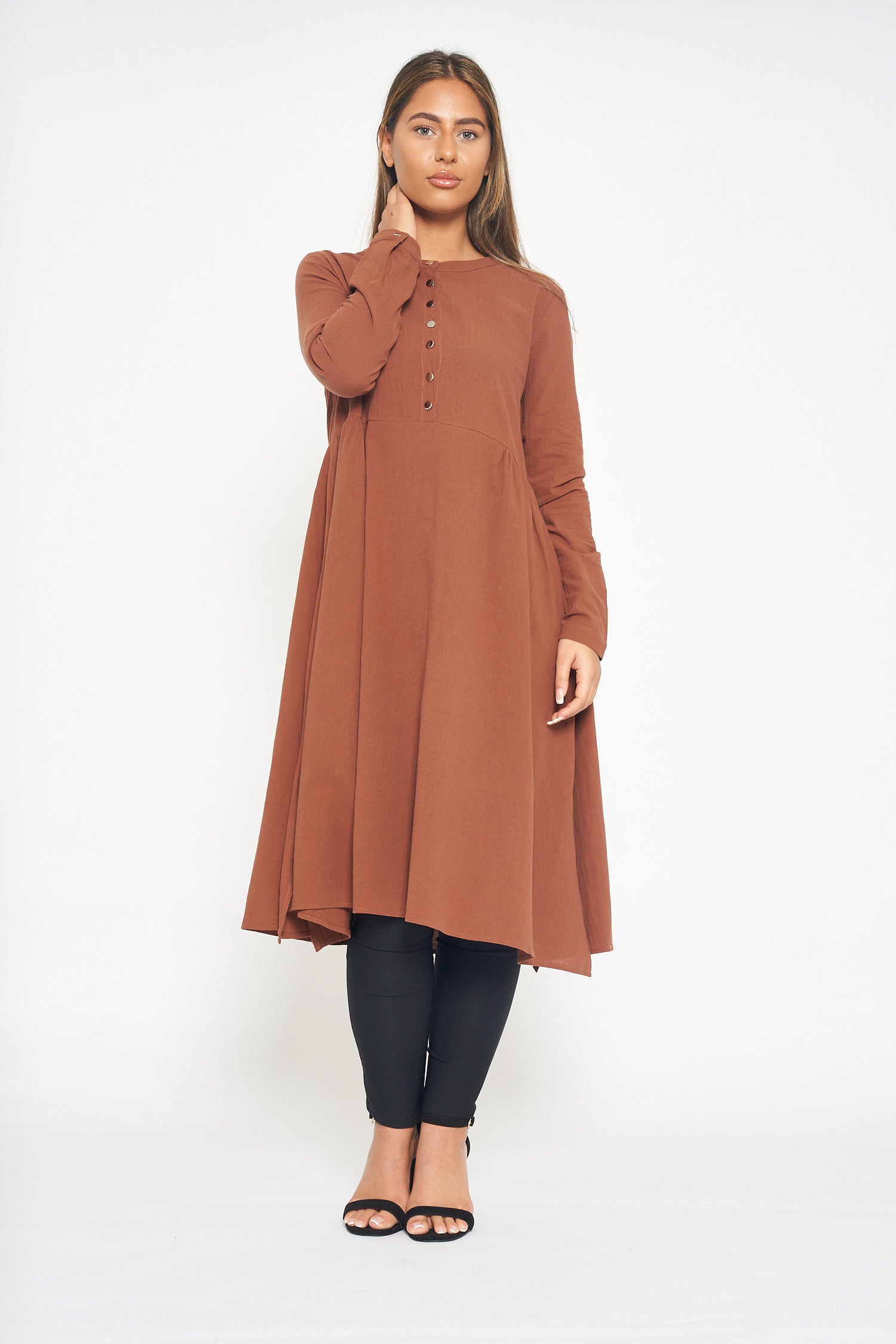 Button Front A Line Midi - Toffee