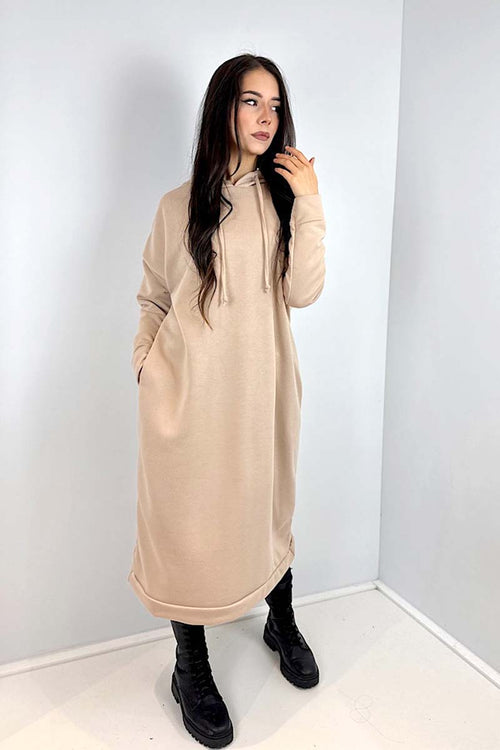 Hooded Midi Dress Beige