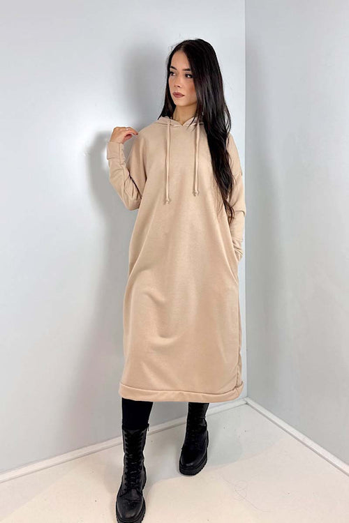 Hooded Midi Dress Beige