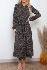 Blossom Print Midmaxi Shirt Dress - Black