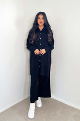 Button Shirt Knit Co-Ord Set Black