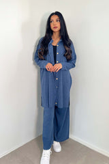 Button Shirt Knit Co-Ord Set Blue