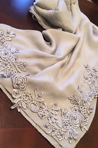 Soft Almond | Lace and Pearl Hijab