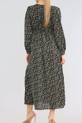 Black/Green Disty Floral V Neck Maxi