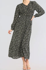 Black/Green Disty Floral V Neck Maxi