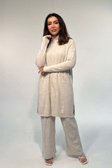 HIGH NECK RIB CO-ORD STONE