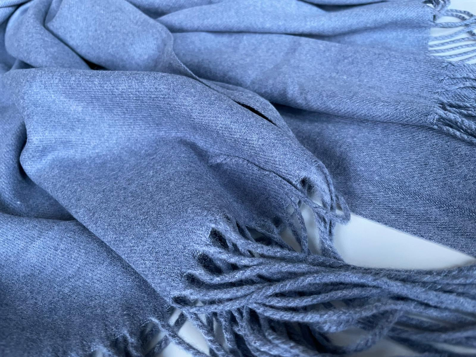Denim Blue Plain Blanket Shawl with Tassels