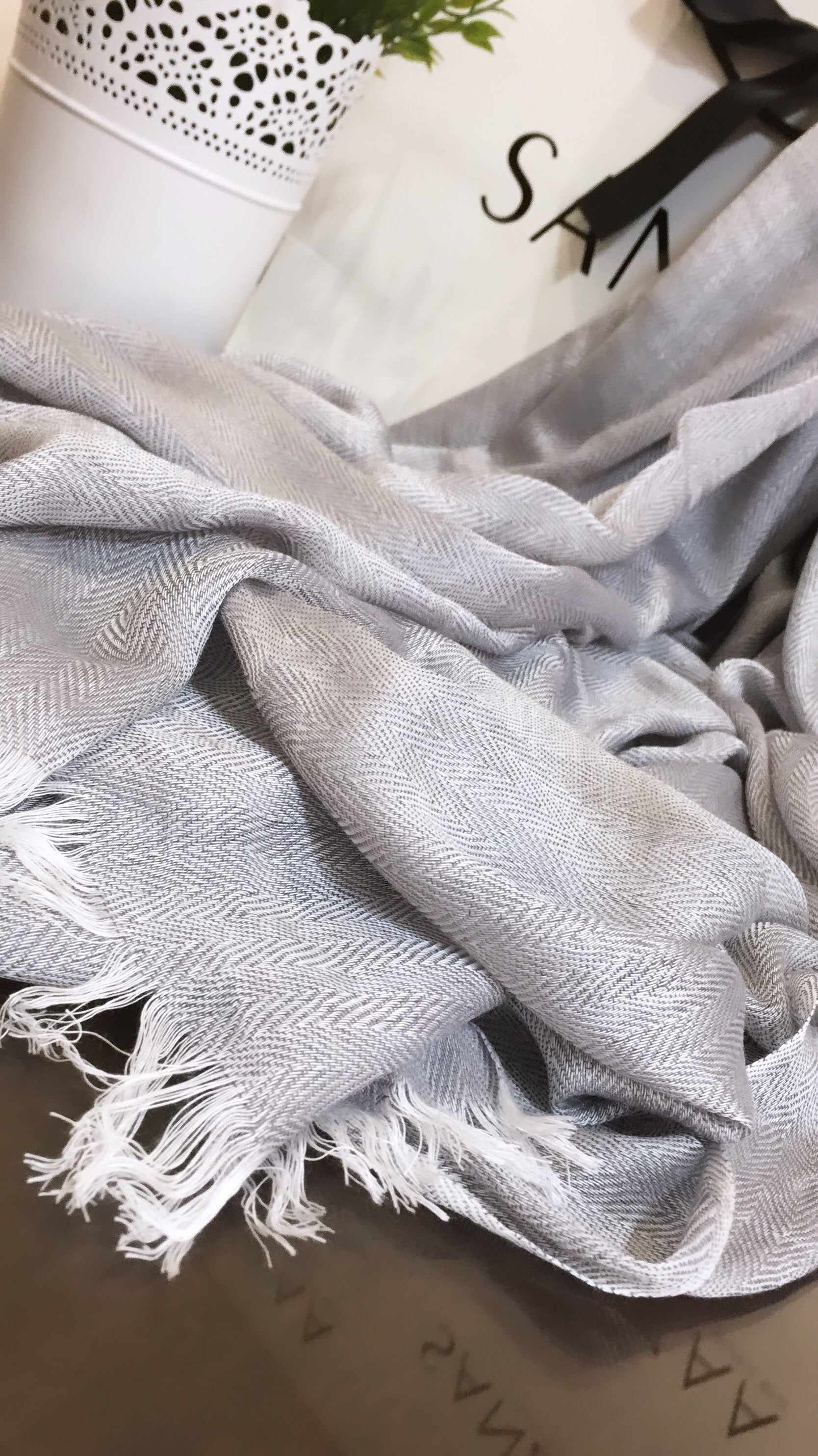 Herringbone Tweed Weave Modal Hijab - Iced Grey