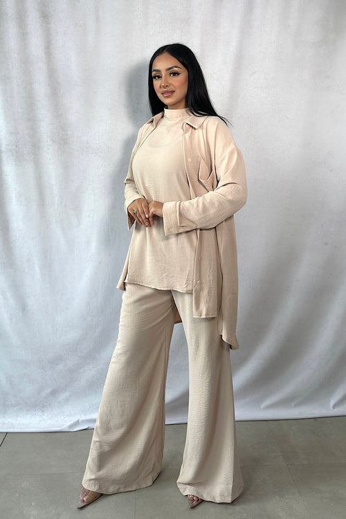 THREE-PIECE SHIRT CO-ORD BEIGE