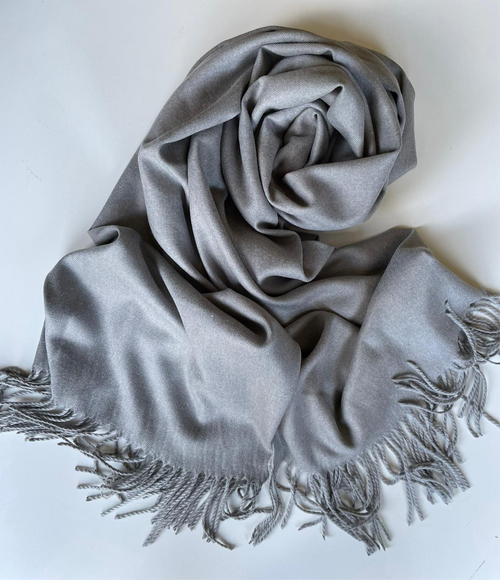 Light Grey Plain Blanket Shawl with Tassels