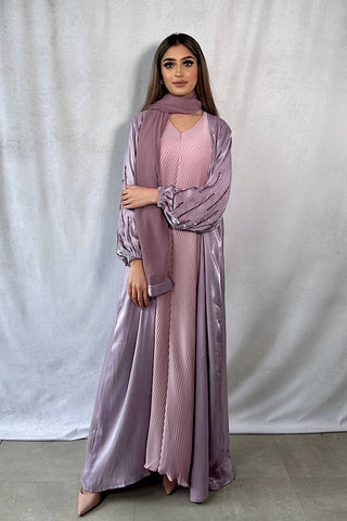 Satin Wrap Flare Dress Purple