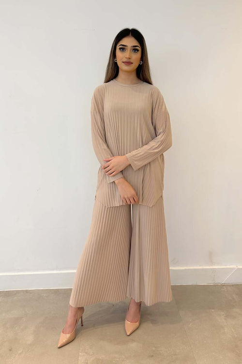 IVY PLEAT CO-ORD SET BEIGE