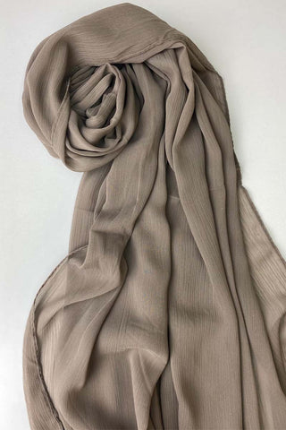 Crinkle Silk-Satin Touch Hijab | Taupe