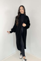 Longline Knit Cardigan Black