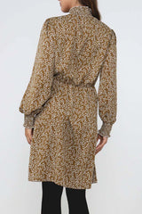 Leaf Print Shift Dress - Olive