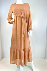 Swiss Dot Frill Maxi Peach