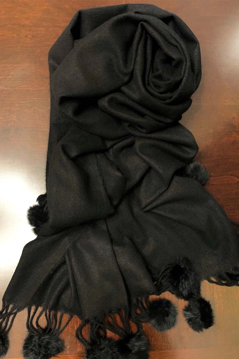 Pom Pom Black Blanket Shawl