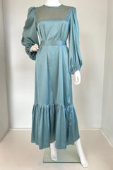 Satin Frill Maxi Blue