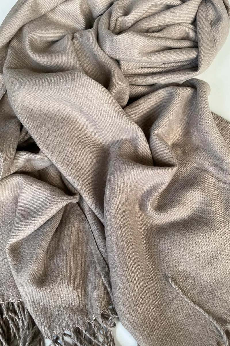 Taupe Plain Blanket Shawl with tassels