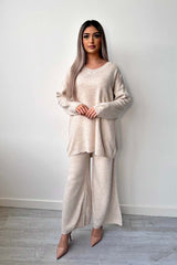 V-Neck Knit Co-ord Stone